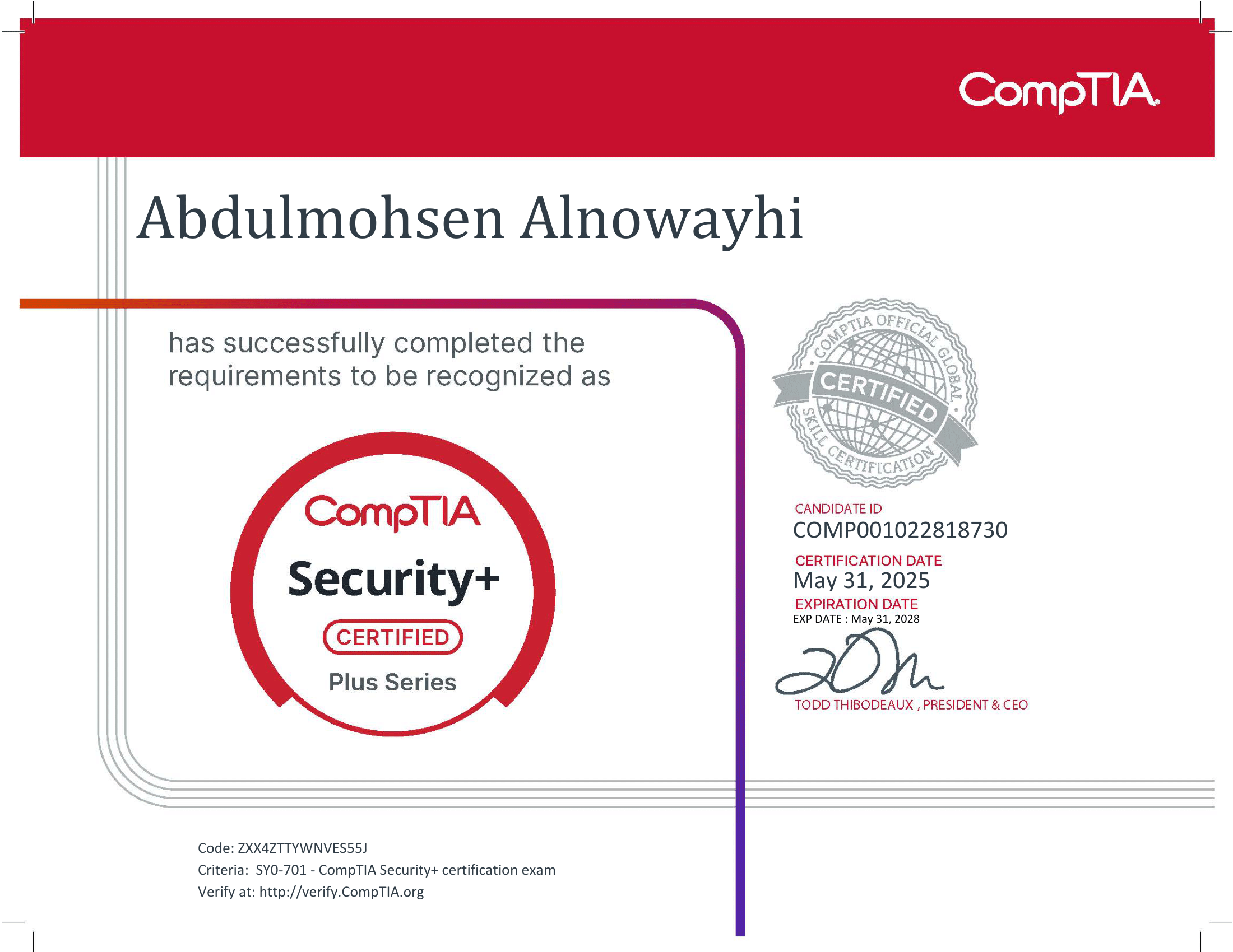CompTIA Security+ Certificate